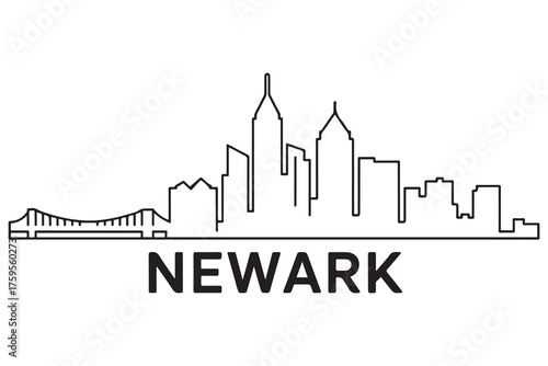 Newark Line Art skyline silhouette. Black Newark city design. with white background