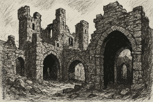 Under castle illustration ruins ruin vector stone broken shading arches abandoned