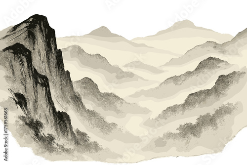 Into vector strokes softer inkstroke illustration mountain misty distance washes cliffs layered