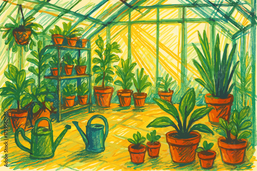 Through watering sunlit streaming indoor plants layered sunlight garden vector illustration drawn