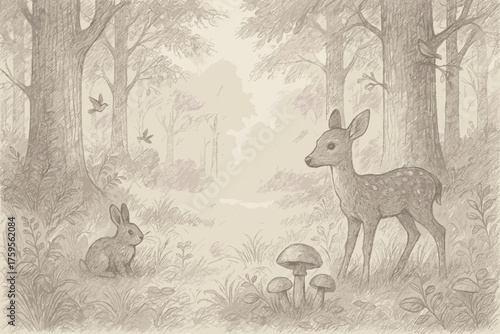 Illustration tall vector detailed shaded clearing grass pencil sketch forest textures sketchy