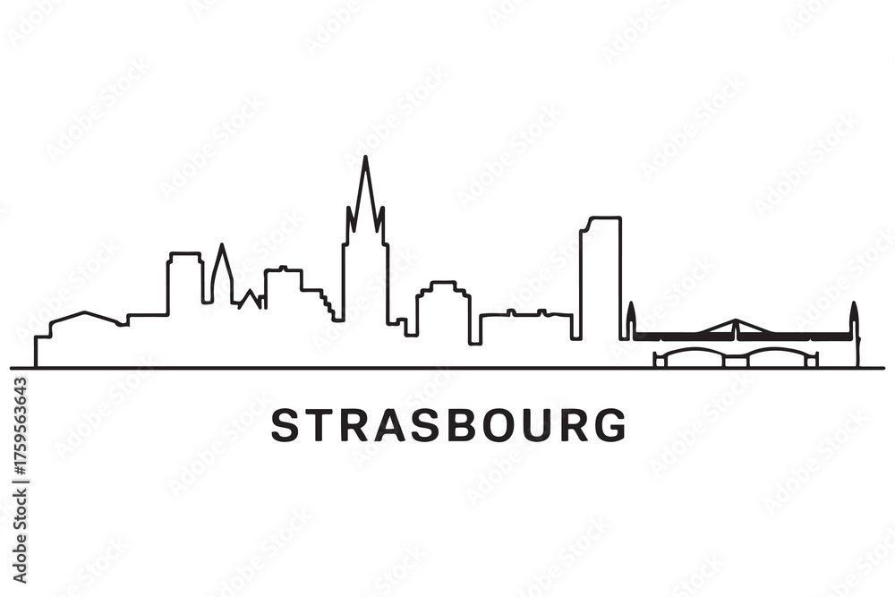 Obraz premium Strasbourg Line Art skyline silhouette. Black Baton Rouge city design. with white background