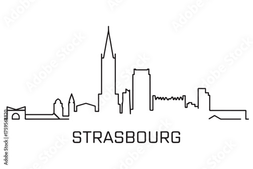 Strasbourg Line Art skyline silhouette. Black Baton Rouge city design. with white background