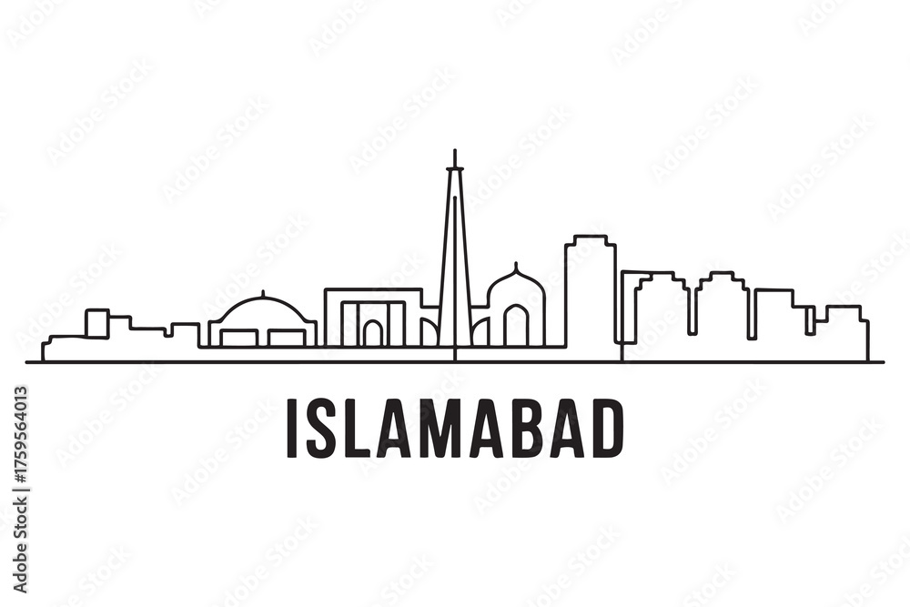 Fototapeta premium Islamabad Line Art skyline silhouette. Black Islamabad city design. with white background