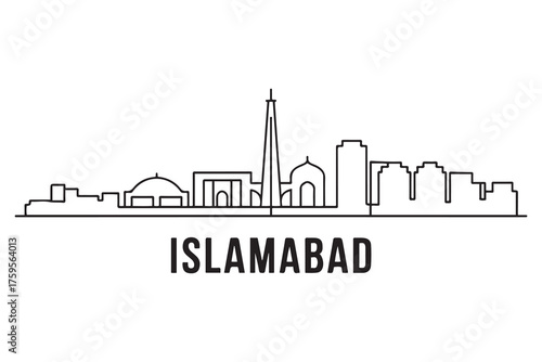 Islamabad Line Art skyline silhouette. Black Islamabad city design. with white background