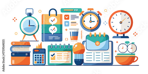 Vector art of time management and schedule planning in simple but detail illustration, cool tone, perfect for any design needs