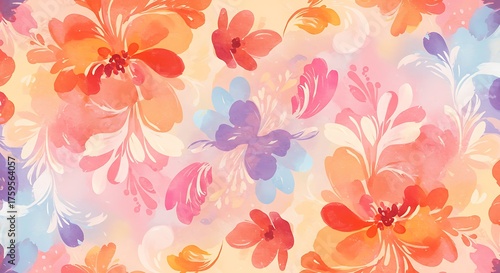 Watercolor floral pattern vibrant colors design for textiles and backgrounds