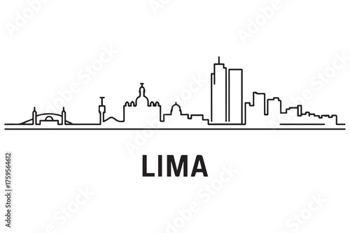 Lima Line Art skyline silhouette. Black Lima city design. with white background