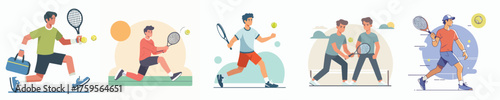 Tennis Player Illustration Athlete Playing Tennis, Racket Sports Training, Modern Flat Vector Design