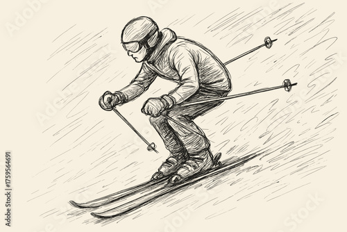 Drawn skis suggested illustration trails snow fluid body vector motion skiing descending