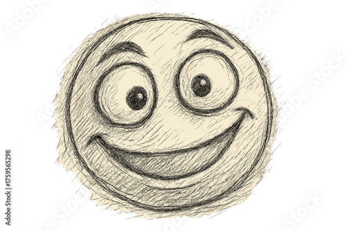 Sketch face exaggerated playful smile vector illustration lines rough uneven drawn doodle