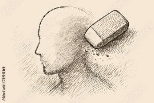 Erased vector remaining portrait into lines illustration ghostly unfinished head