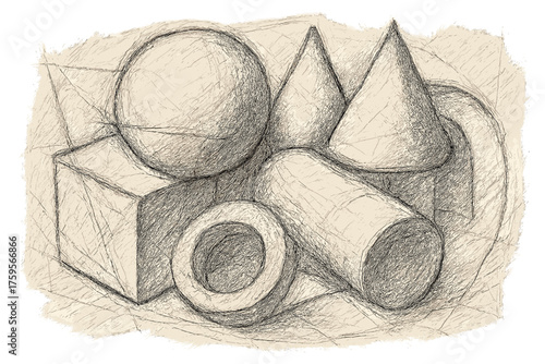 Illustration forms geometric edges rough abstract vector texture lines lineart shading