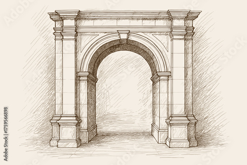 Depth archway fine sketch lines vector perspective showing architectural shading illustration