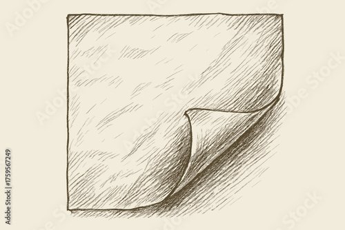 Corner crosshatched folded shadows paper illustration vector wrinkled shading back page curves