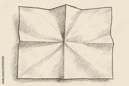 Sketch rough paper illustration shading vector folds soft bends highlighting creased sheet
