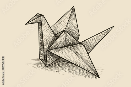 Shading shape crosshatched showing detailed outlines illustration rough folded artistry intricate origami