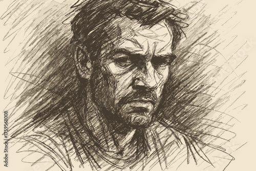 Vector shadows marks highlights expressive sketch illustration loose hasty pencil portrait capturing