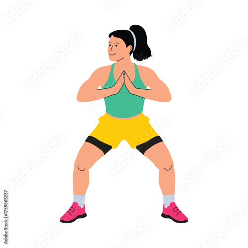 Woman in a wide-legged forward fold for hamstring and back relaxation illustration