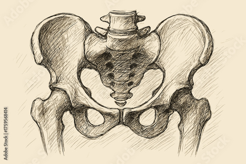 Shading vector human bone sketch pencil pelvis bold outlines emphasizing illustration