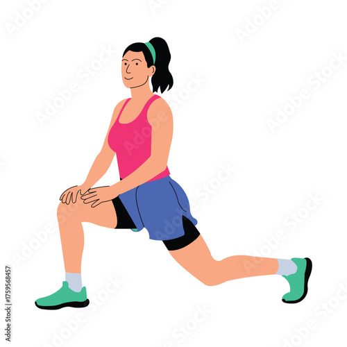 Person doing a deep lunge stretch for hip and thigh opening illustration