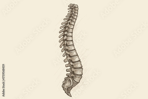 Sketch spine shading rendered precise layered view vector drawn skeletal human illustration
