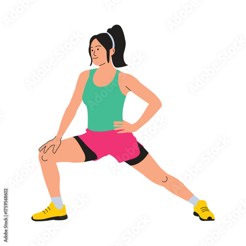 Individual performing a side lunge for leg and hip flexibility illustration