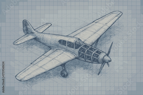Wing design vector blueprint shading sketch fine hatch structure supported lines airplane