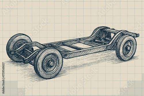 Outlined sketch depth illustration circles car side wheels vector shading blueprint emphasizing