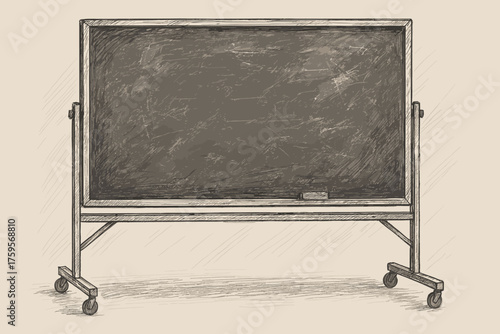 Art freestanding chalkboard vector details wheels nostalgic white eraser residue illustration