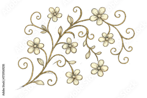 Illustration strokes shading doodleflower whimsical small vine sketch flowers vector tendrils uneven
