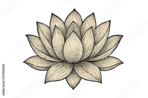 Stylized petals blossom shading radiating crosshatch outward vector lotus flower doodle illustration