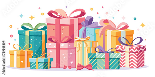 Vector art set of colorful gift boxes in cute pastel tone with different wrap pattern, best for any party design