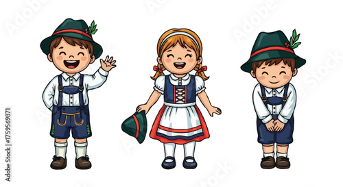 vector set of 3 cute children in polenesia traditional clothes
