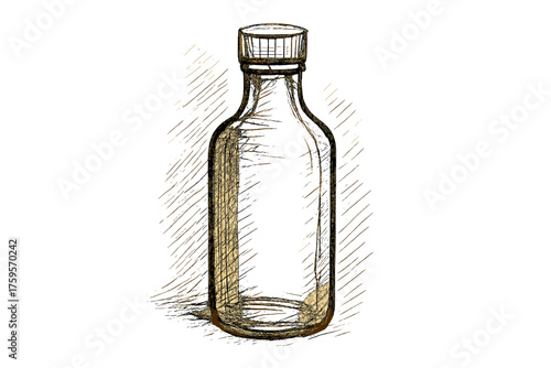 Illustration outlined vector art pen bold around bottle shading sketchy contours simple