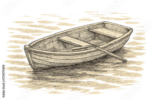 Illustration pen hatching sketchy water waves boat shaded small vector strokes
