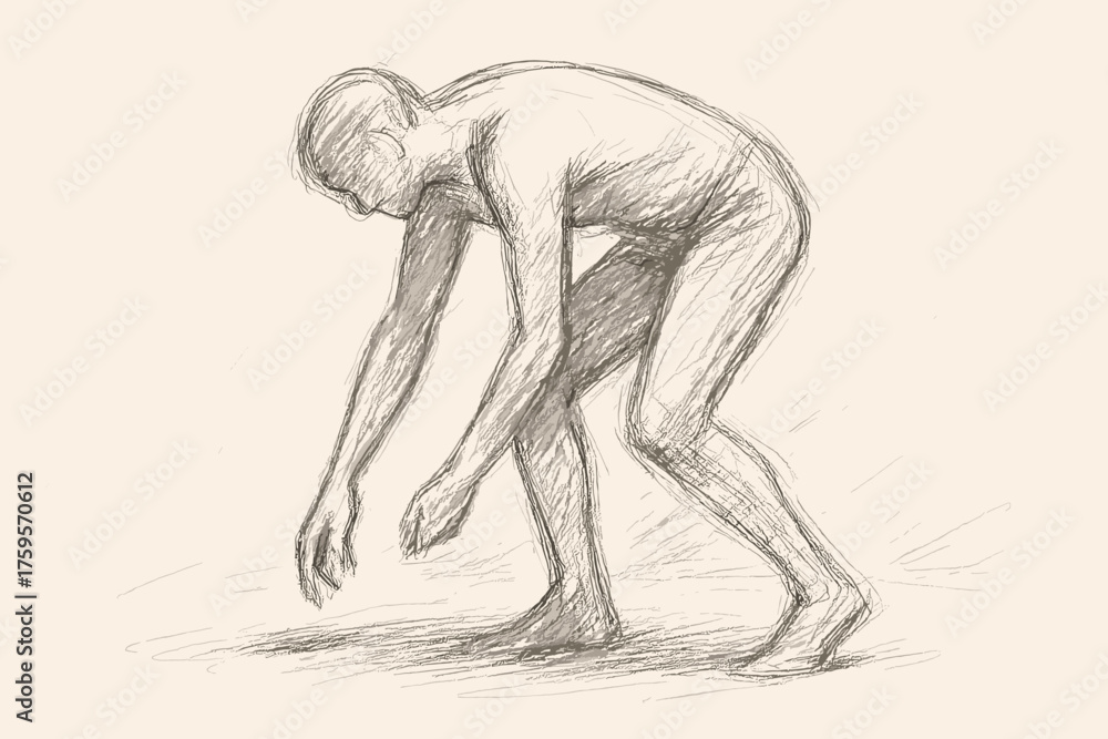 Fototapeta premium Contour quick to pick figure drawing sketch illustration gestural vector shading bending