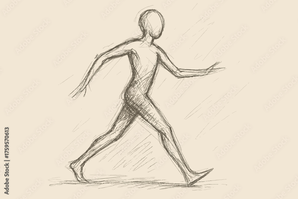 Fototapeta premium Legs figure dynamic walking illustration simple vector sparse sketch sweeping lines shading