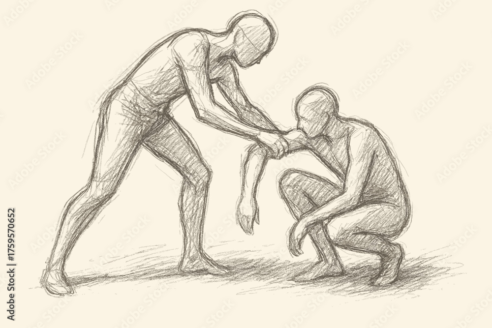 Fototapeta premium Interacting clarity illustration minimal vector capturing gesture loose sketch weight figures interaction