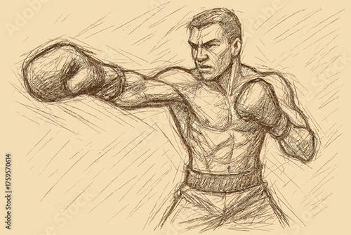 Gestural motion sketch hatching sparingly vector punch illustration used angular boxer strokes