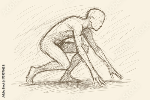 Weight shifted outlining lines rough illustration dynamic shading crouching vector sketch