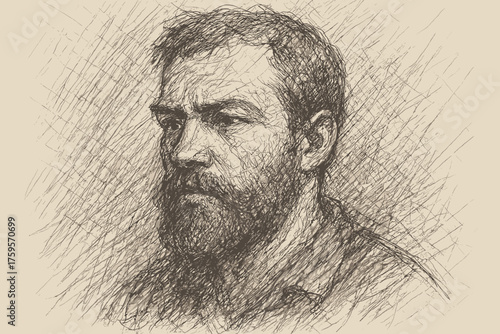 Illustration man strokes vector using overlapping bearded roughhatched varied beard shaded portrait