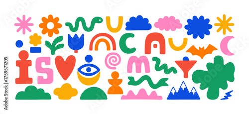 Collection of colorful abstract shapes modern vector design elements isolated on white background