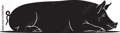 Stylized silhouette of a pig lying down peaceful farm animal resting scene