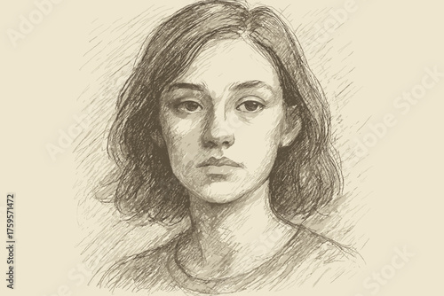 Vector shaded portrait sketch pencil face subtle layered tonal illustration study