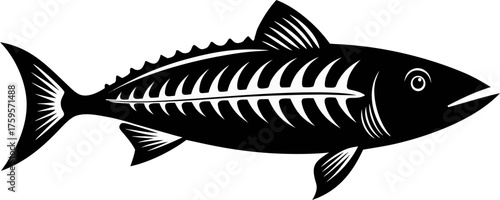 Fish Skeleton X-Ray Style Illustration.This unique graphic features an external silhouette combined with internal details,High-quality, scalable vector file for versatile use and easy color changes.