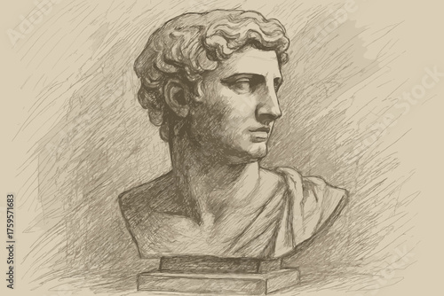Realistically classical tonal midtones bust vector layered illustration sketch light
