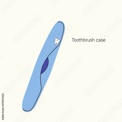 Blue toothbrush case, closed case with a toothbrush. Travel toothbrush case. Toothbrush for oral hygiene. Oral care, water treatments. Flat vector illustration on a light background.