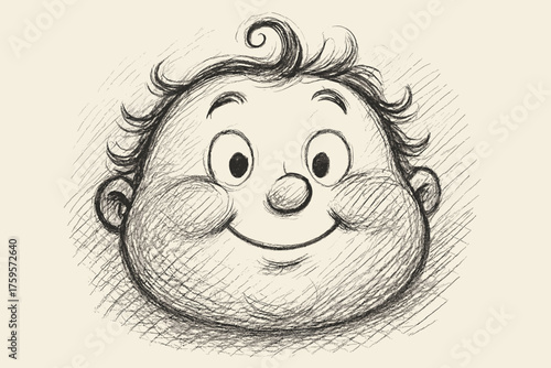 Sketch doodle cartoon illustration whimsical chubby vector cheek handdrawn face shading crosshatched