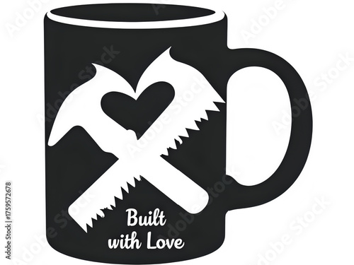 Carpenter’s Hammer and Saw Forming Heart Shape | Creative Heart Made of Hammer and Saw Tools | Symbolic Carpentry Love Design with Hammer and Saw | Romantic DIY Tool Heart Illustration